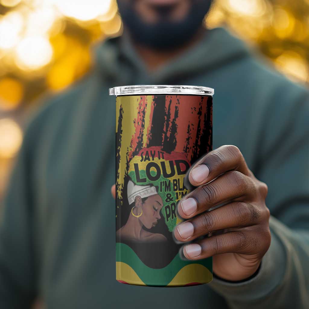 Black History Dreadlocks Map 4 in 1 Can Cooler Tumbler Say It Loud I’m Black and I’m Proud - African Pride