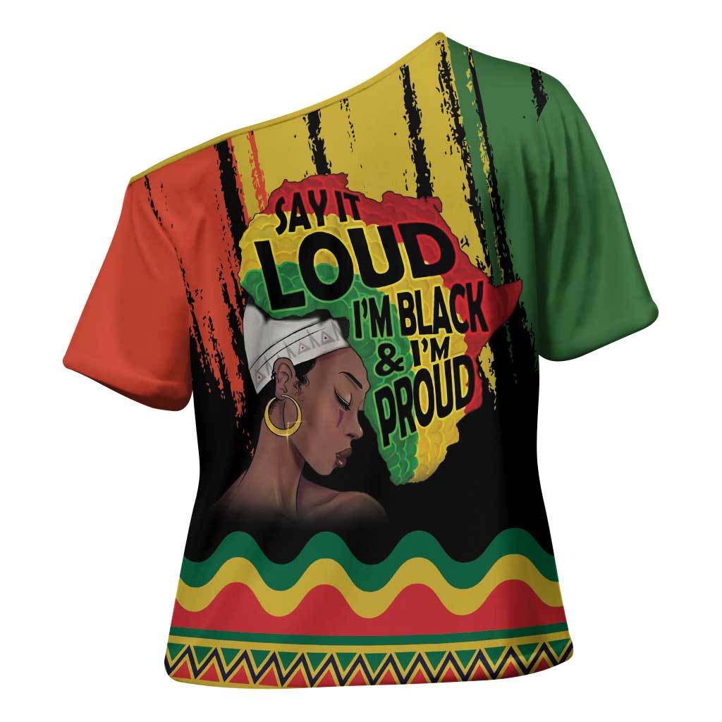 Black History Dreadlocks Map Cross Shoulder Shirt Say It Loud I’m Black and I’m Proud - African Pride