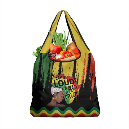 Black History Dreadlocks Map Grocery Bag Say It Loud I’m Black and I’m Proud - African Pride