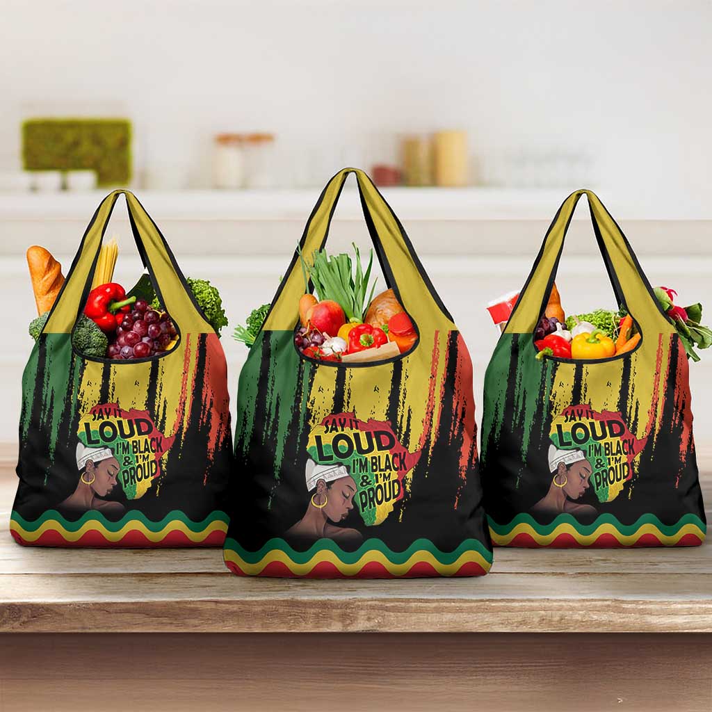 Black History Dreadlocks Map Grocery Bag Say It Loud I’m Black and I’m Proud - African Pride