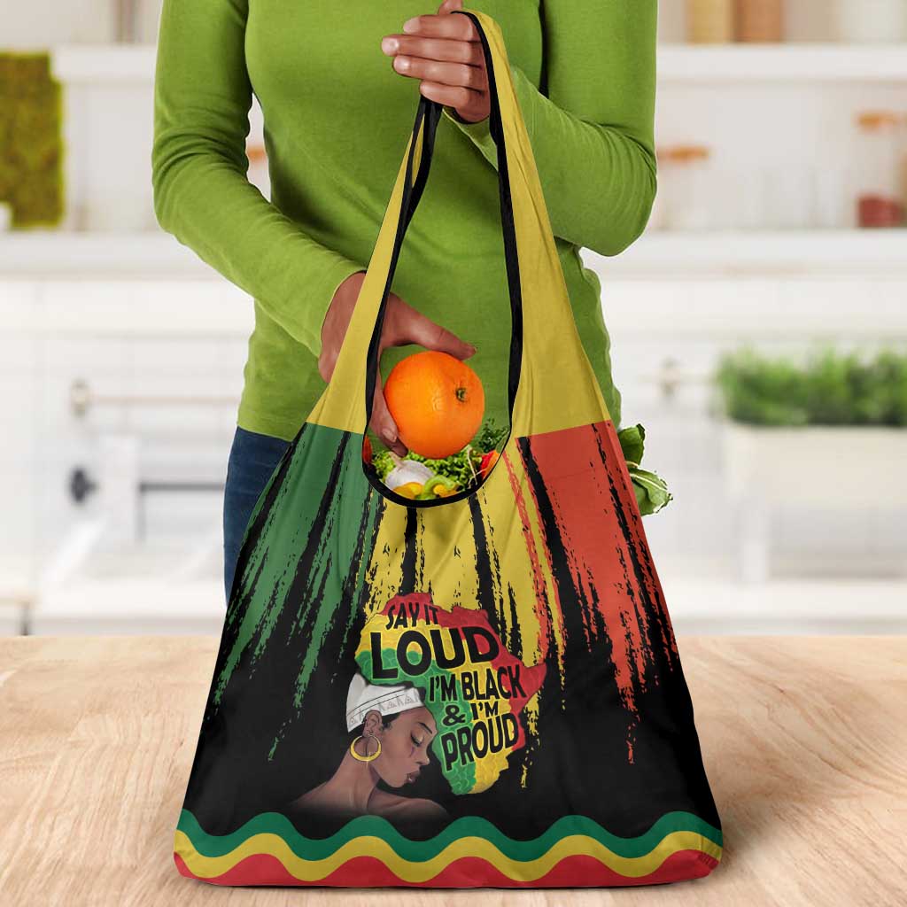 Black History Dreadlocks Map Grocery Bag Say It Loud I’m Black and I’m Proud - African Pride