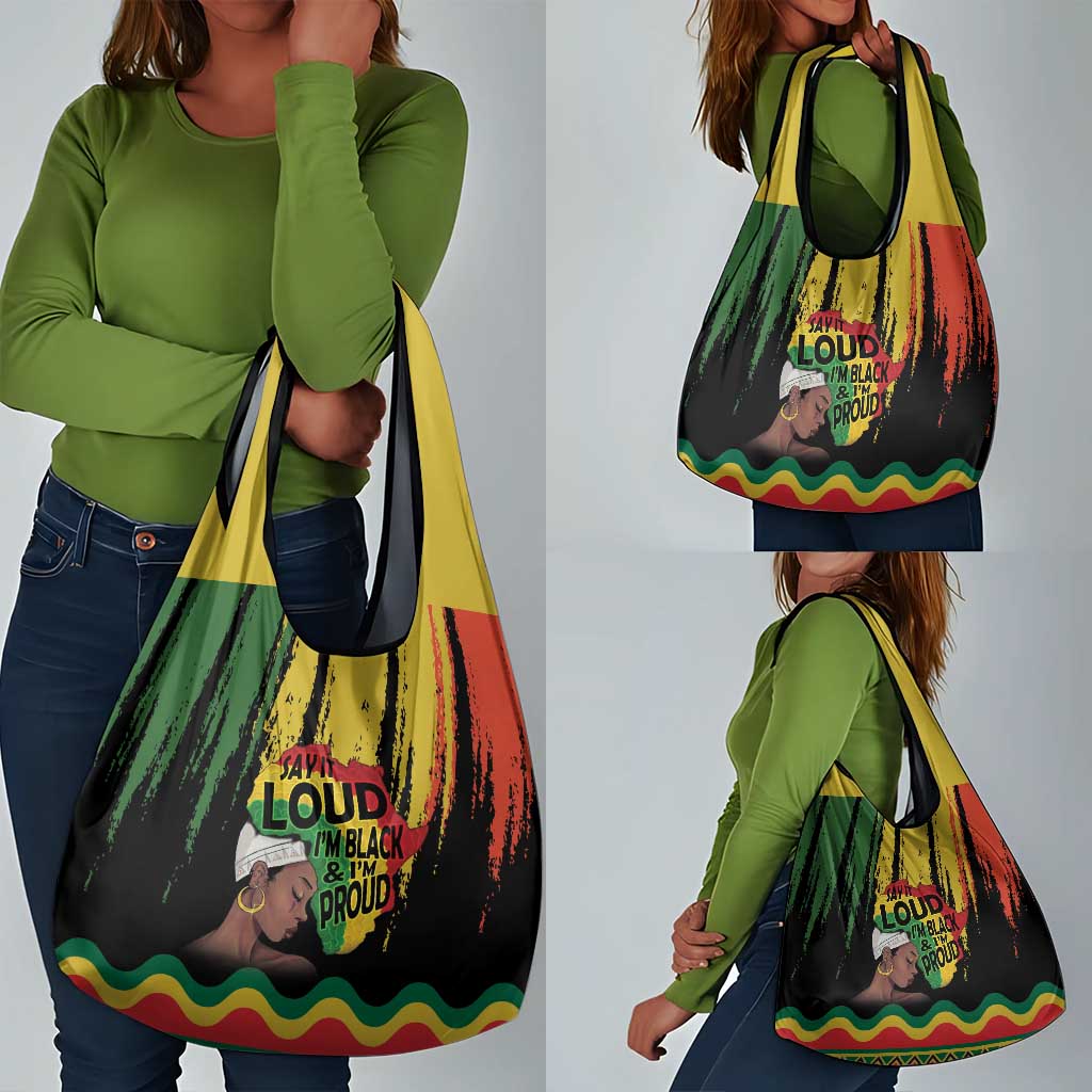 Black History Dreadlocks Map Grocery Bag Say It Loud I’m Black and I’m Proud - African Pride