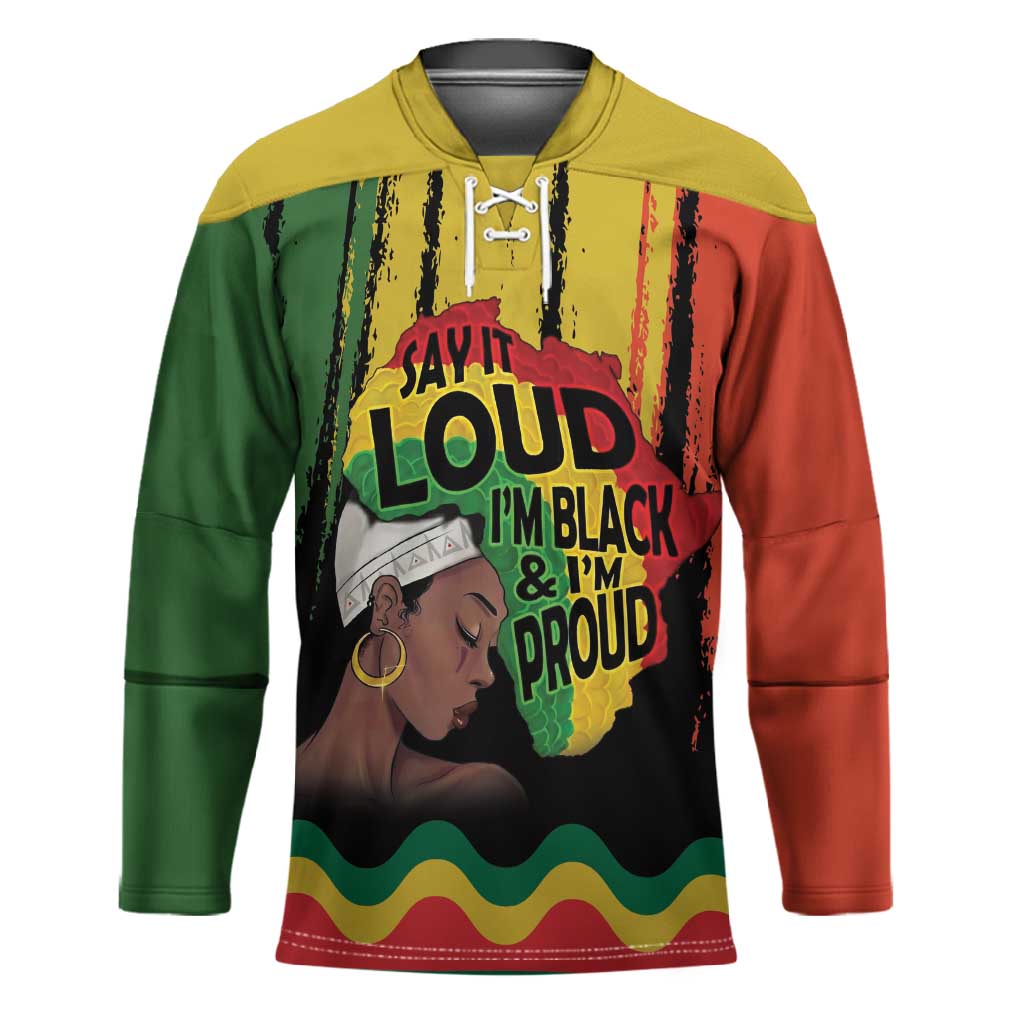 Black History Dreadlocks Map Hockey Jersey Say It Loud I’m Black and I’m Proud - African Pride