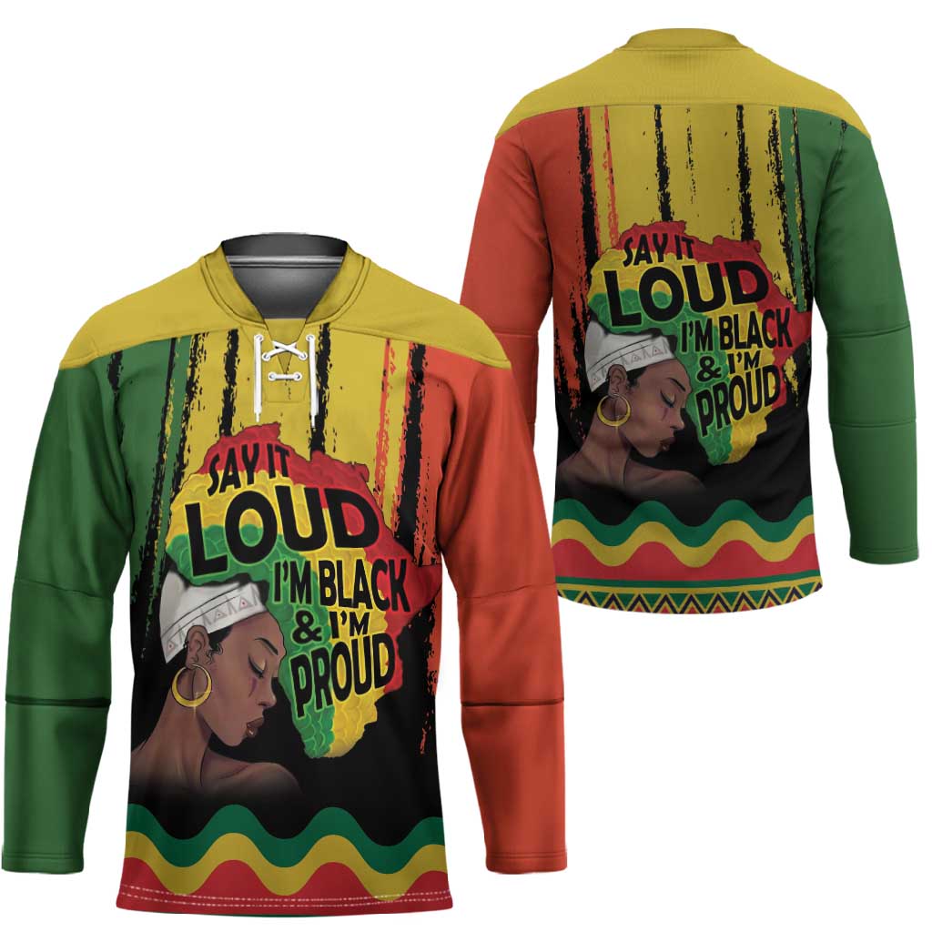 Black History Dreadlocks Map Hockey Jersey Say It Loud I’m Black and I’m Proud - African Pride