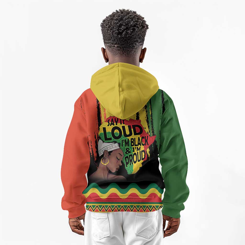 Black History Dreadlocks Map Kid Hoodie Say It Loud I’m Black and I’m Proud - African Pride