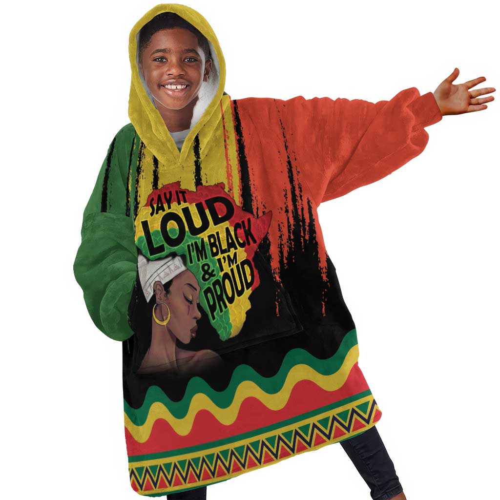Black History Dreadlocks Map Kid Wearable Blanket Hoodie Say It Loud I’m Black and I’m Proud - African Pride