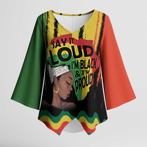 Black History Dreadlocks Map Kimono Sleeve Blouse Say It Loud I’m Black and I’m Proud - African Pride