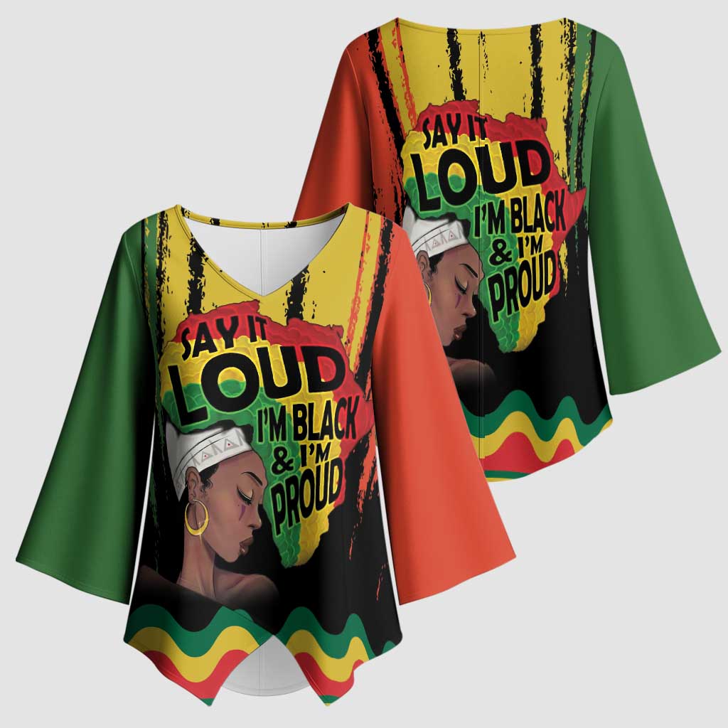 Black History Dreadlocks Map Kimono Sleeve Blouse Say It Loud I’m Black and I’m Proud - African Pride
