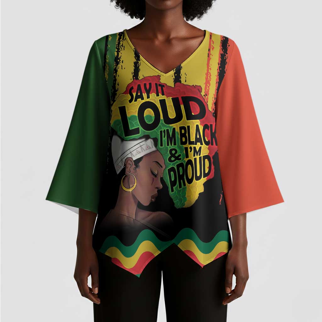 Black History Dreadlocks Map Kimono Sleeve Blouse Say It Loud I’m Black and I’m Proud - African Pride