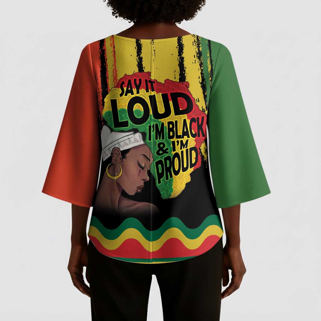 Black History Dreadlocks Map Kimono Sleeve Blouse Say It Loud I’m Black and I’m Proud - African Pride