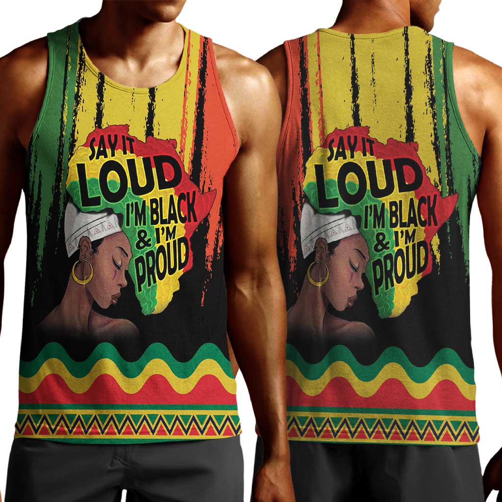 Black History Dreadlocks Map Men Tank Top Say It Loud I’m Black and I’m Proud - African Pride