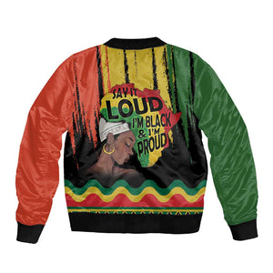 Black History Dreadlocks Map Sleeve Zip Bomber Jacket Say It Loud I’m Black and I’m Proud - African Pride