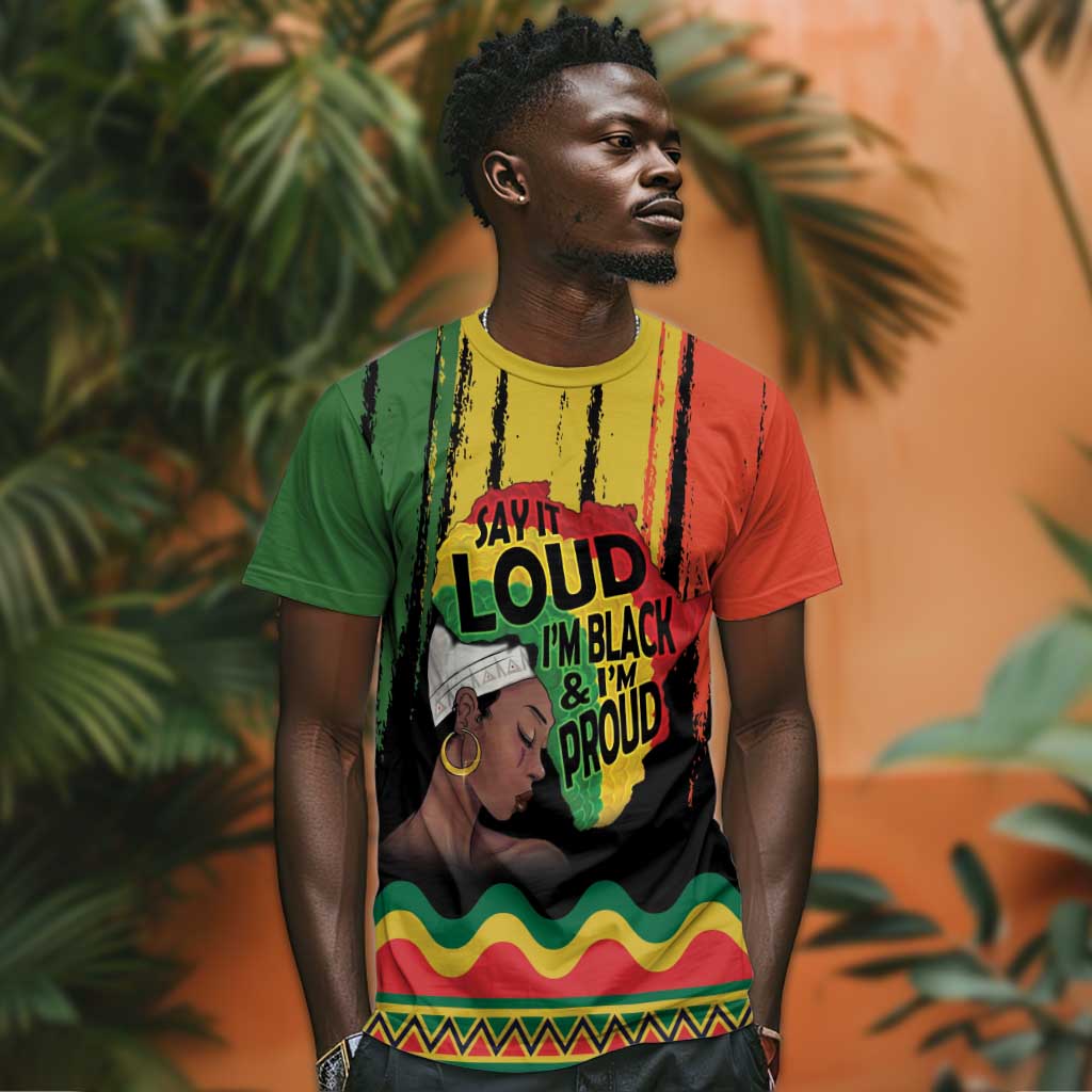 Black History Dreadlocks Map T shirt Say It Loud I’m Black and I’m Proud - African Pride