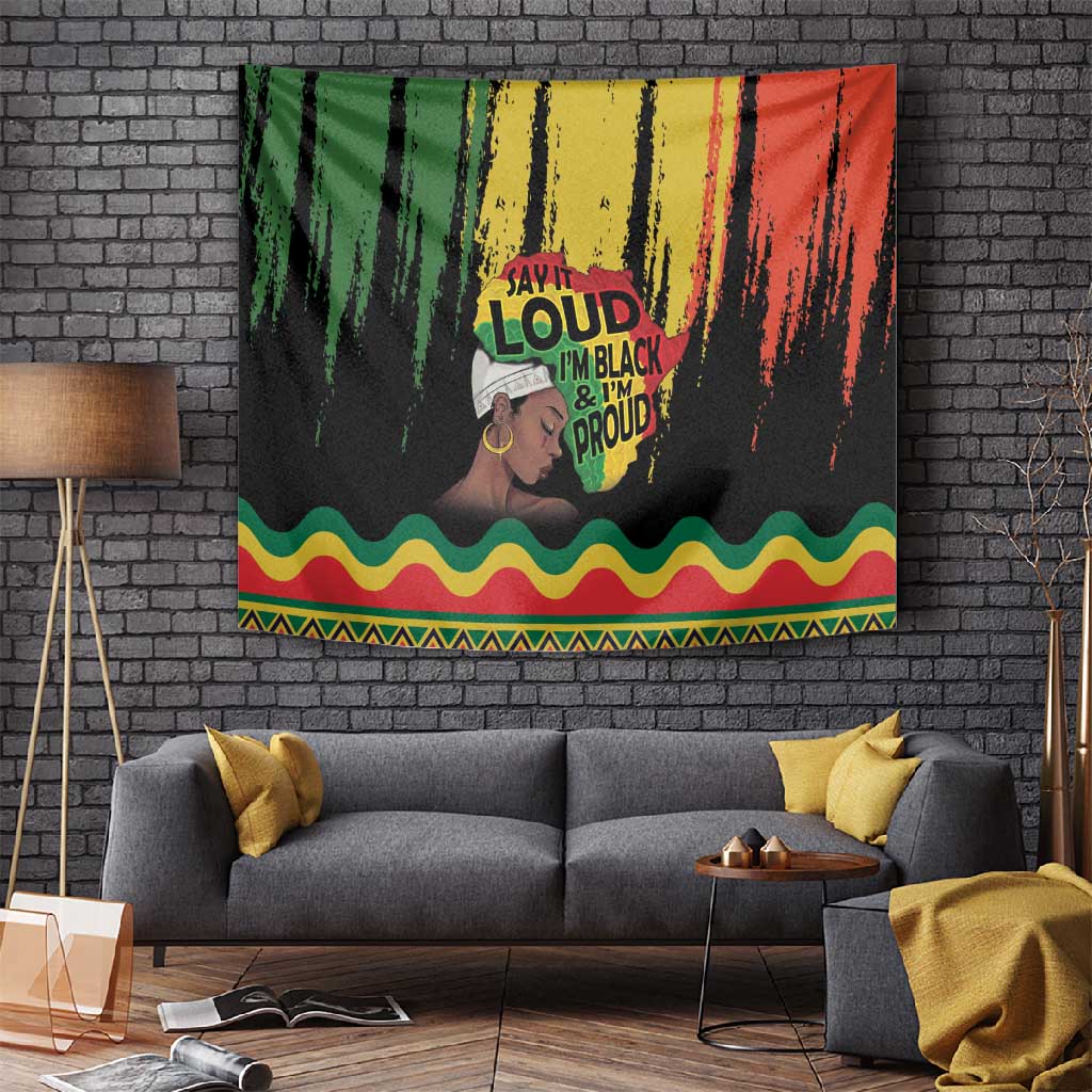 Black History Dreadlocks Map Tapestry Say It Loud I’m Black and I’m Proud - African Pride