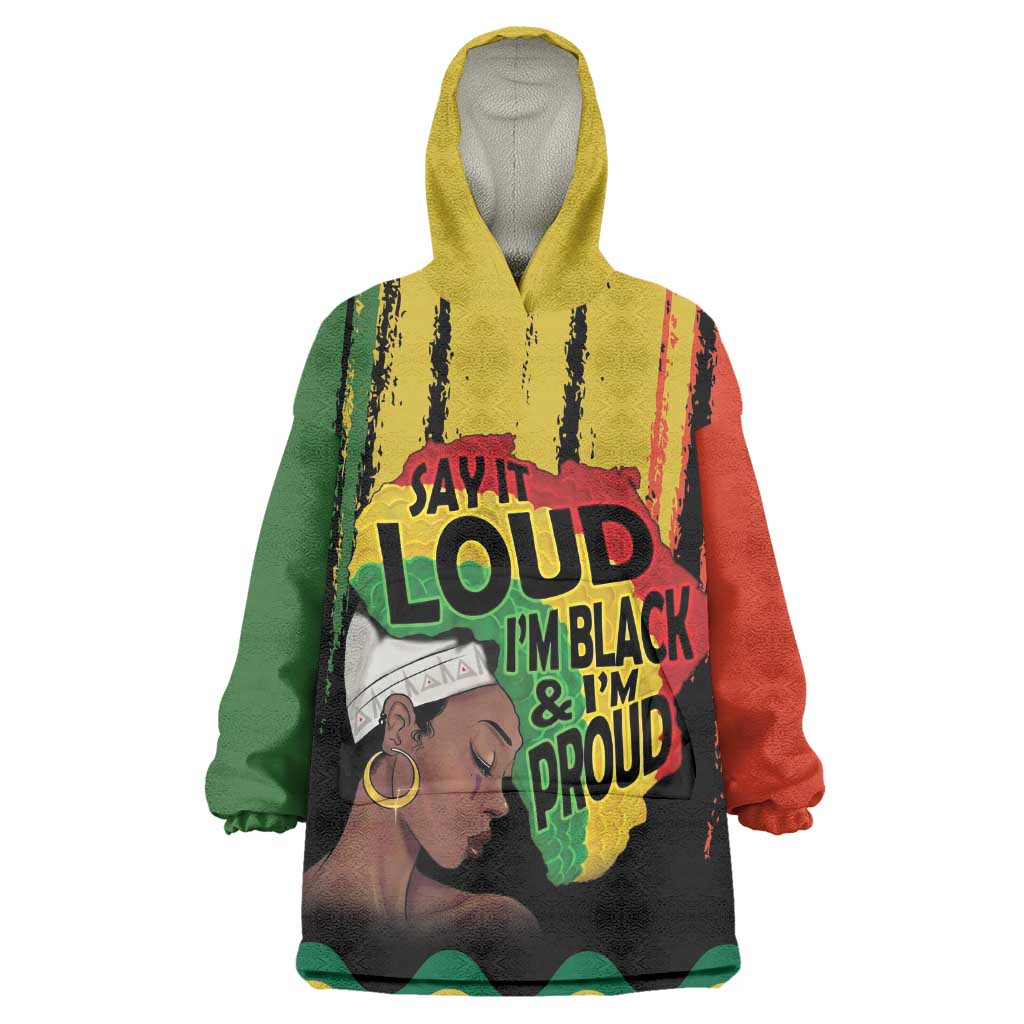Black History Dreadlocks Map Wearable Blanket Hoodie Say It Loud I’m Black and I’m Proud - African Pride