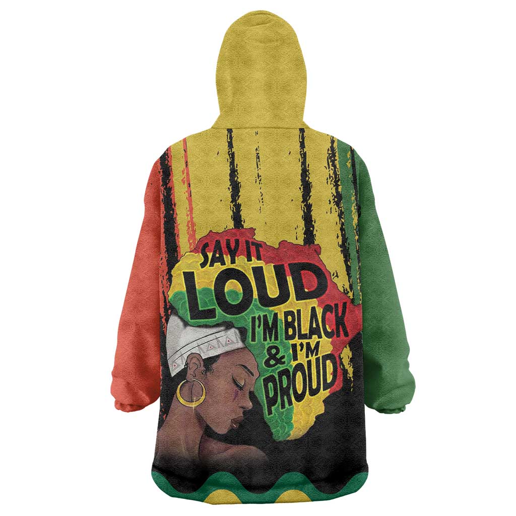 Black History Dreadlocks Map Wearable Blanket Hoodie Say It Loud I’m Black and I’m Proud - African Pride