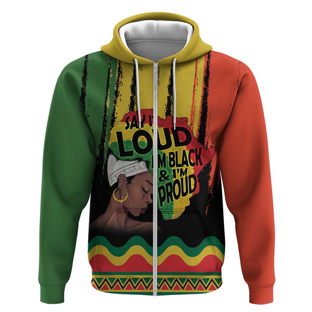 Black History Dreadlocks Map Zip Hoodie Say It Loud I’m Black and I’m Proud - African Pride