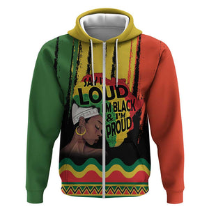 Black History Dreadlocks Map Zip Hoodie Say It Loud I’m Black and I’m Proud - African Pride