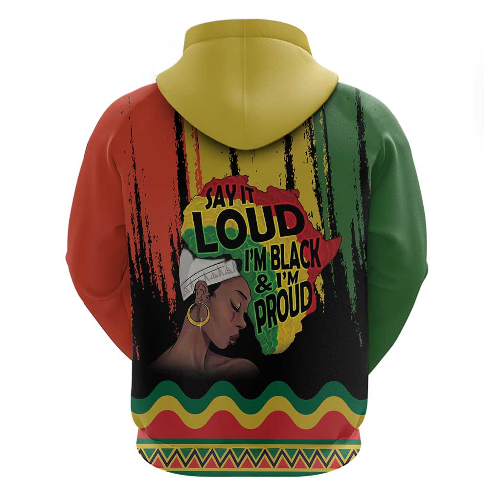 Black History Dreadlocks Map Zip Hoodie Say It Loud I’m Black and I’m Proud - African Pride