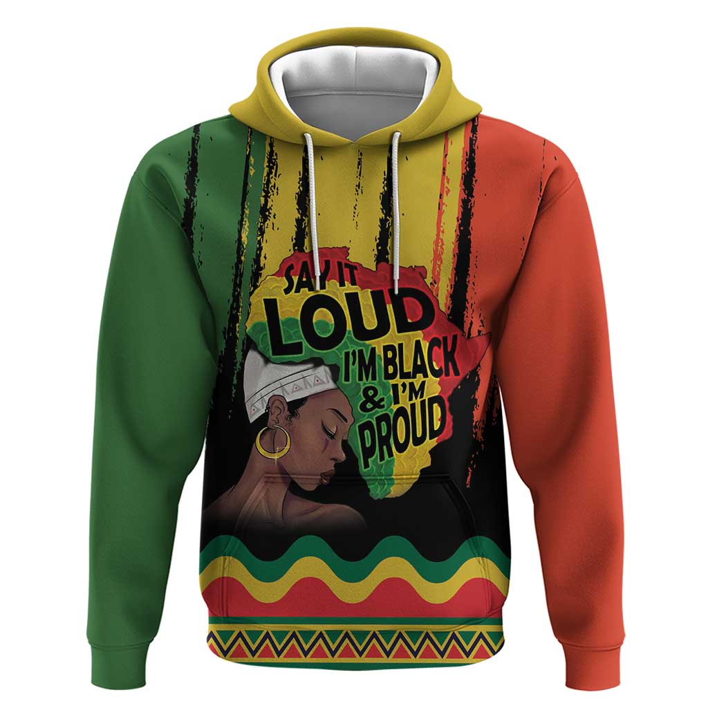 Black History Dreadlocks Map Zip Hoodie Say It Loud I’m Black and I’m Proud - African Pride