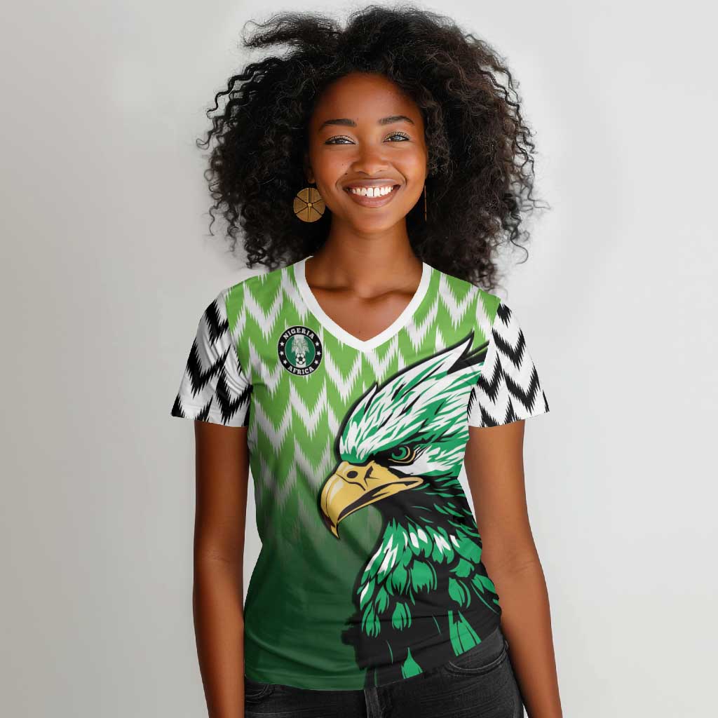 Custom Nigeria Football Women V-Neck T-Shirt The Super Eagles Rise