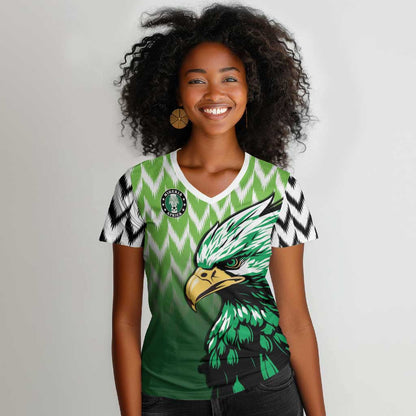 Custom Nigeria Football Women V-Neck T-Shirt The Super Eagles Rise