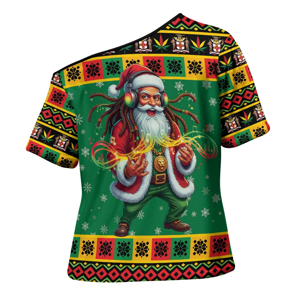 Afro-Jamaicans Christmas Cross Shoulder Shirt Reggae Santa with Dreadlocks Design