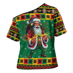 Afro-Jamaicans Christmas Cross Shoulder Shirt Reggae Santa with Dreadlocks Design