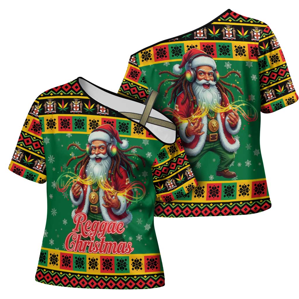 Afro-Jamaicans Christmas Cross Shoulder Shirt Reggae Santa with Dreadlocks Design
