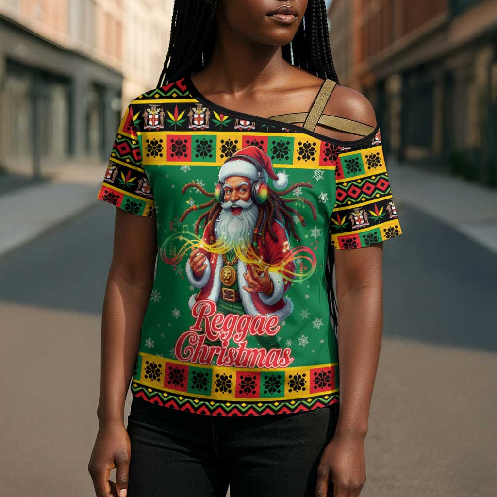 Afro-Jamaicans Christmas Cross Shoulder Shirt Reggae Santa with Dreadlocks Design