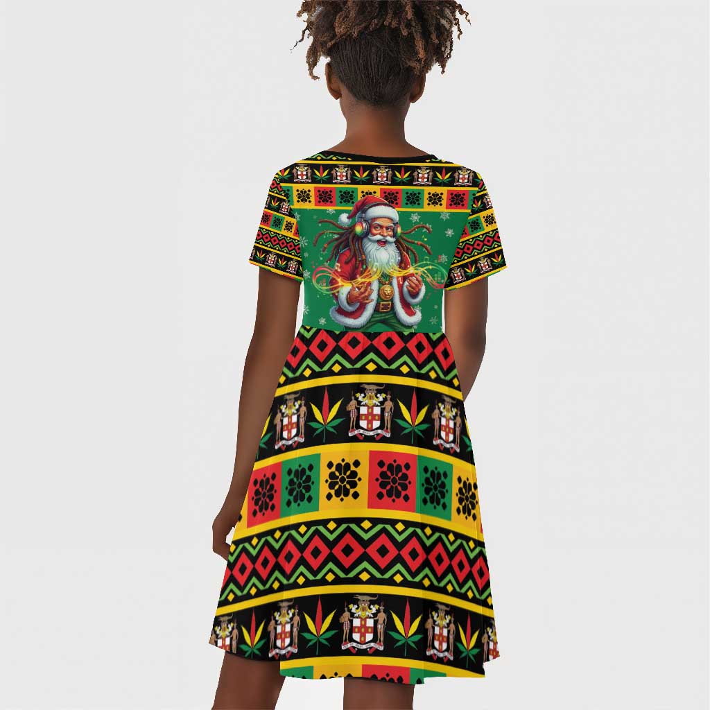 Afro-Jamaicans Christmas Kid Short Sleeve Dress Reggae Santa with Dreadlocks Design - African Pride
