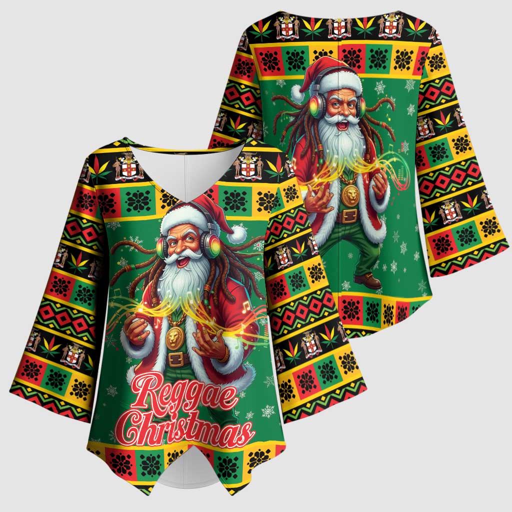 Afro-Jamaicans Christmas Kimono Sleeve Blouse Reggae Santa with Dreadlocks Design