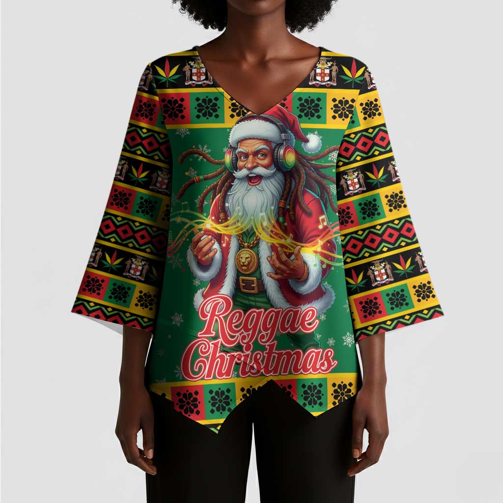 Afro-Jamaicans Christmas Kimono Sleeve Blouse Reggae Santa with Dreadlocks Design