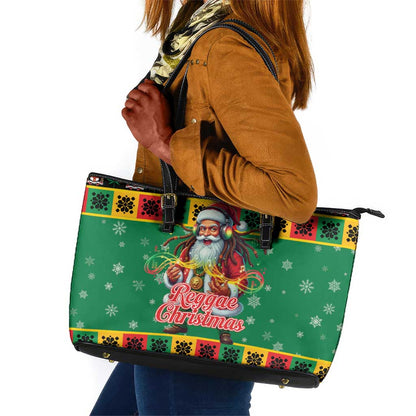 Afro-Jamaicans Christmas Leather Tote Bag Reggae Santa with Dreadlocks Design - African Pride