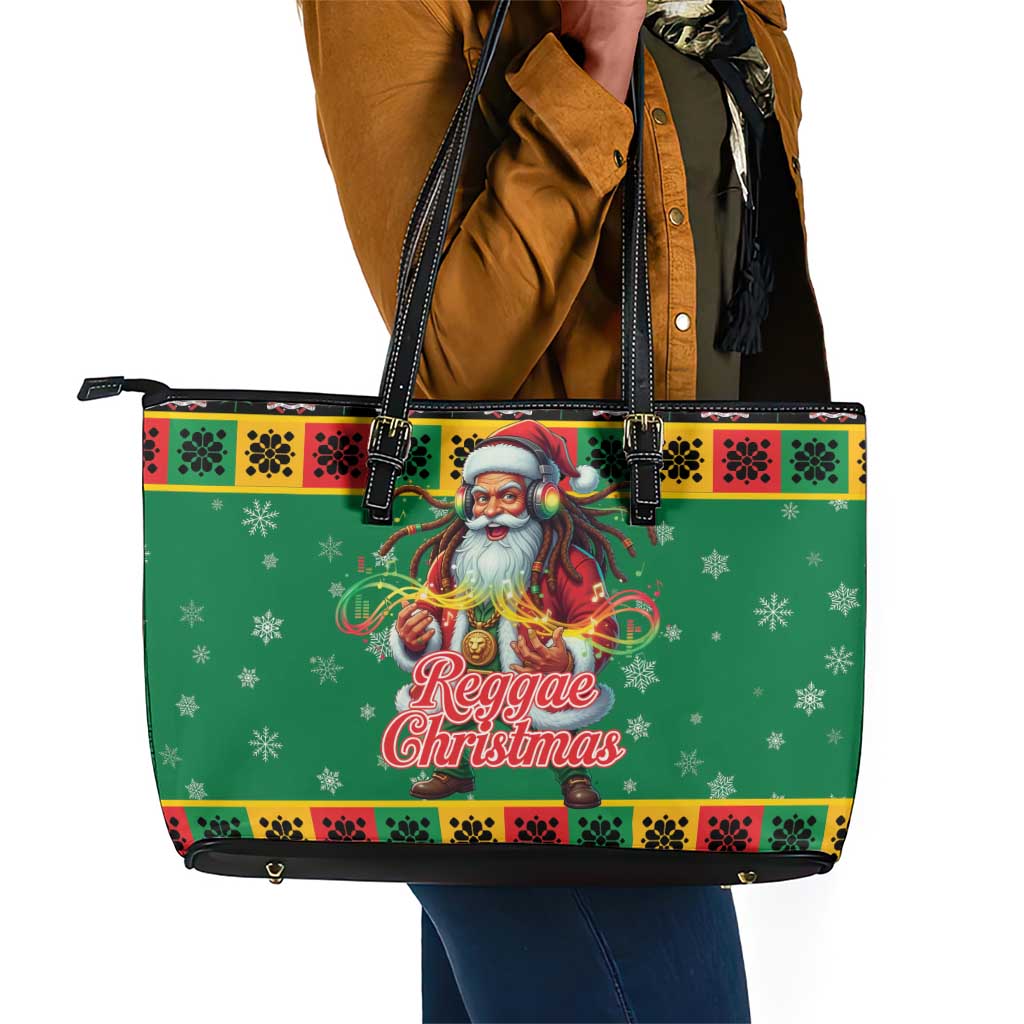 Afro-Jamaicans Christmas Leather Tote Bag Reggae Santa with Dreadlocks Design - African Pride