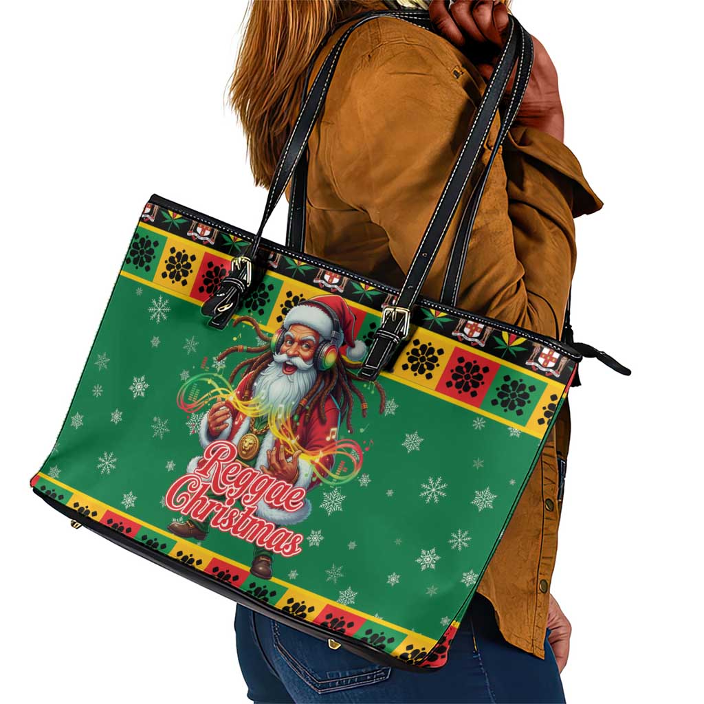 Afro-Jamaicans Christmas Leather Tote Bag Reggae Santa with Dreadlocks Design - African Pride