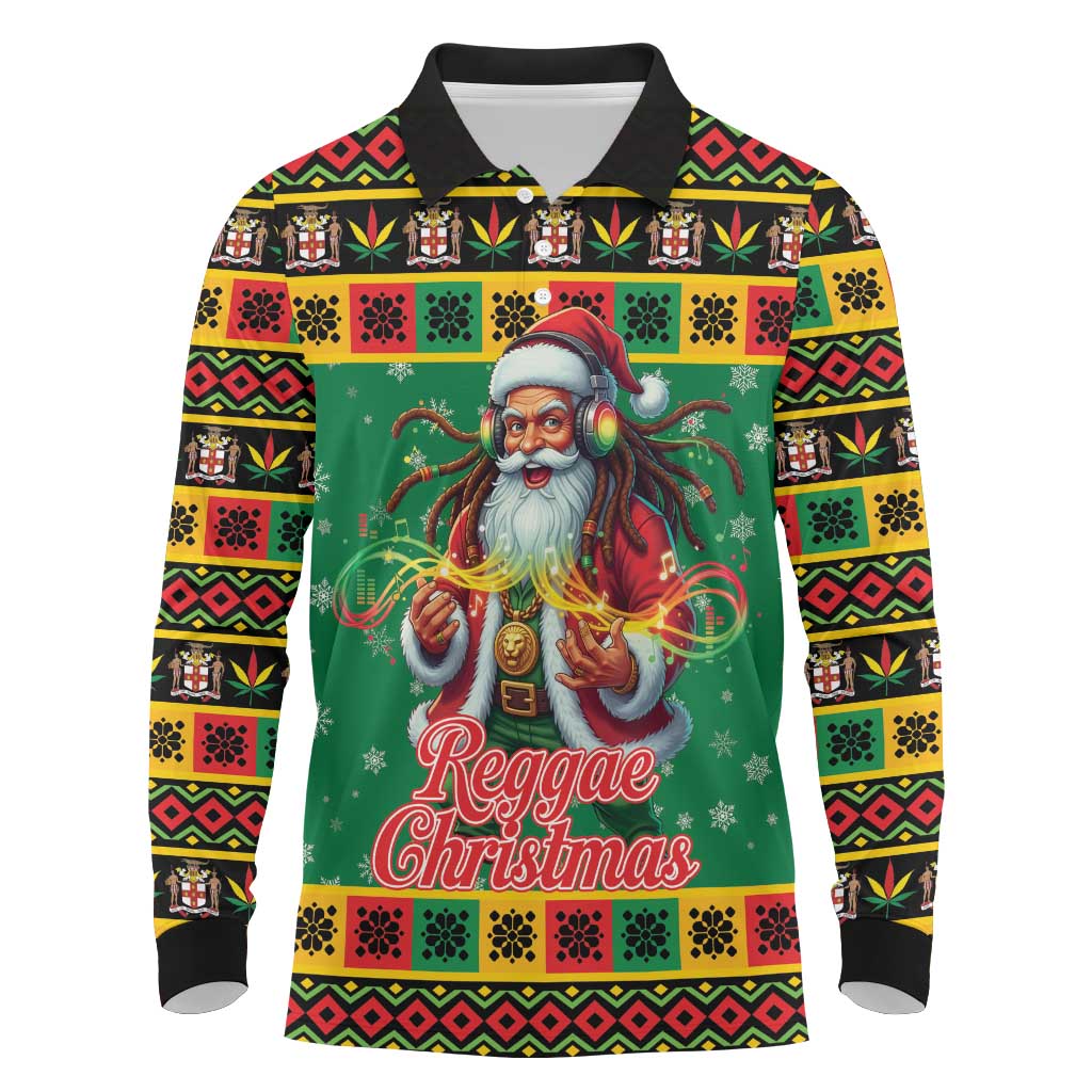 Afro-Jamaicans Christmas Long Sleeve Polo Shirt Reggae Santa with Dreadlocks Design - African Pride
