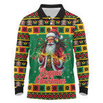 Afro-Jamaicans Christmas Long Sleeve Polo Shirt Reggae Santa with Dreadlocks Design - African Pride