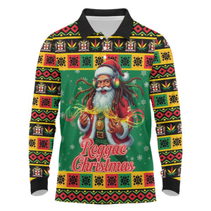 Afro-Jamaicans Christmas Long Sleeve Polo Shirt Reggae Santa with Dreadlocks Design - African Pride
