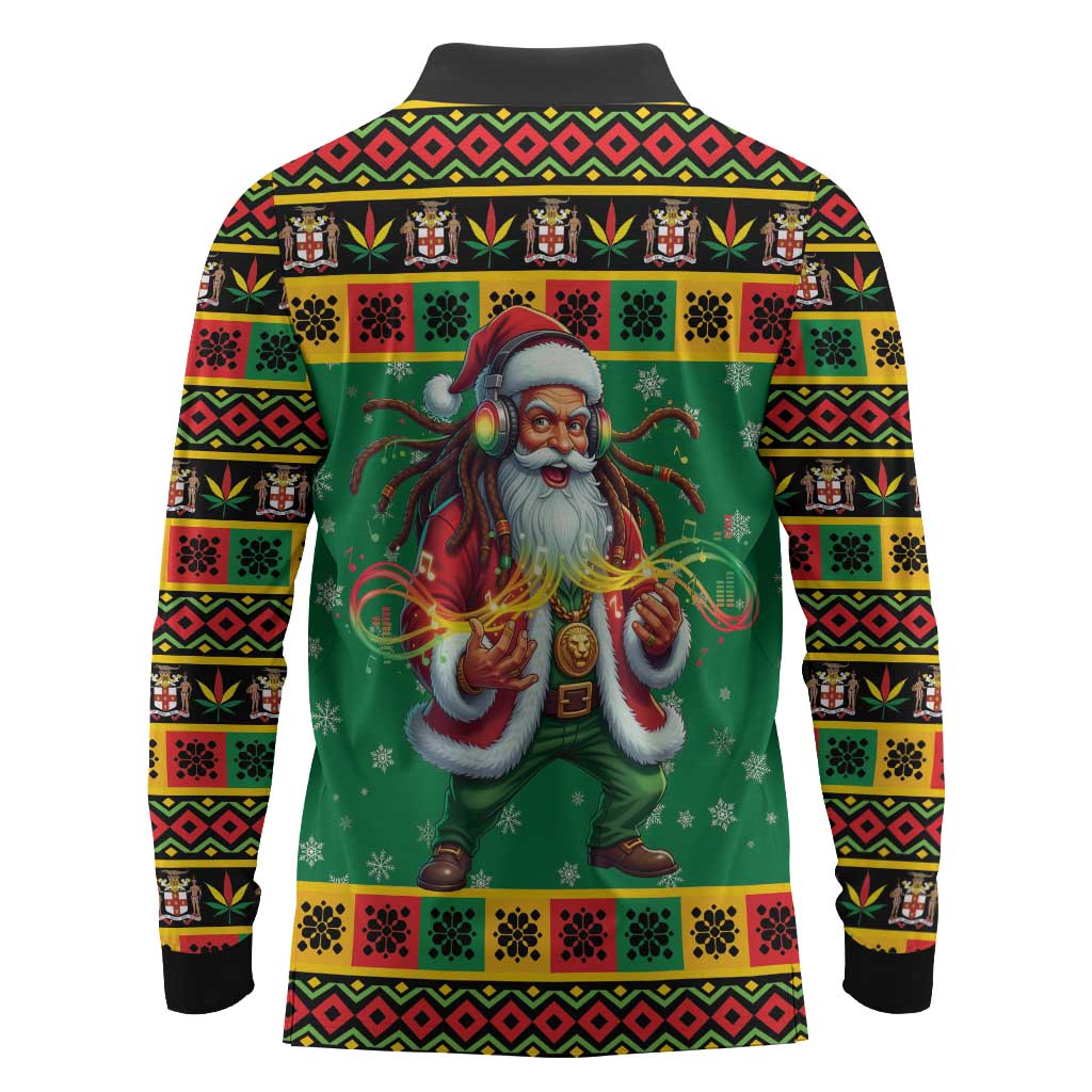 Afro-Jamaicans Christmas Long Sleeve Polo Shirt Reggae Santa with Dreadlocks Design - African Pride