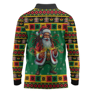 Afro-Jamaicans Christmas Long Sleeve Polo Shirt Reggae Santa with Dreadlocks Design - African Pride