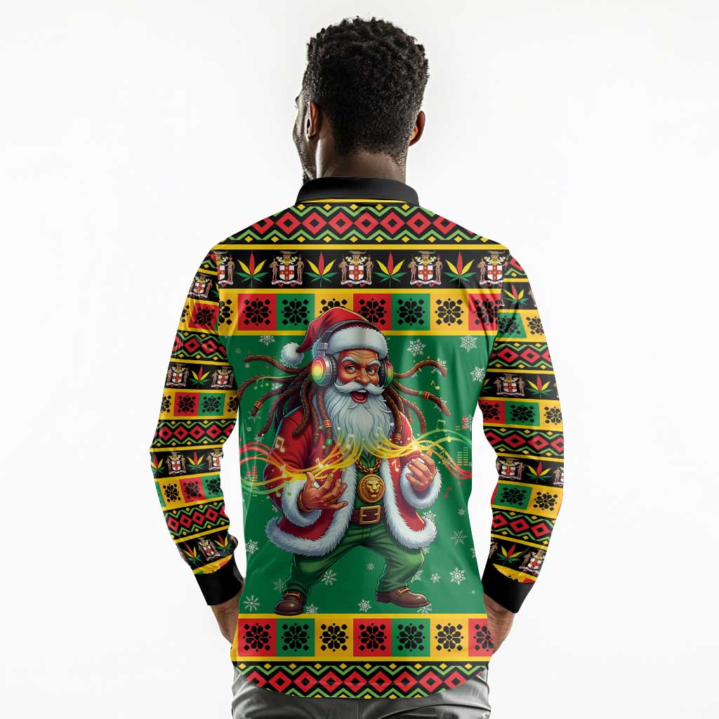 Afro-Jamaicans Christmas Long Sleeve Polo Shirt Reggae Santa with Dreadlocks Design - African Pride