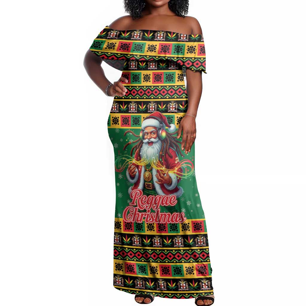 Afro-Jamaicans Christmas Off Shoulder Maxi Dress Reggae Santa with Dreadlocks Design - African Pride