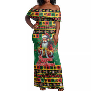 Afro-Jamaicans Christmas Off Shoulder Maxi Dress Reggae Santa with Dreadlocks Design - African Pride