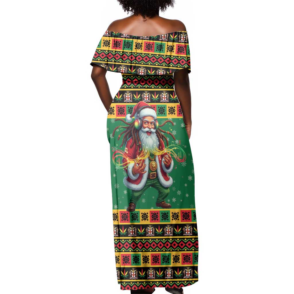 Afro-Jamaicans Christmas Off Shoulder Maxi Dress Reggae Santa with Dreadlocks Design - African Pride