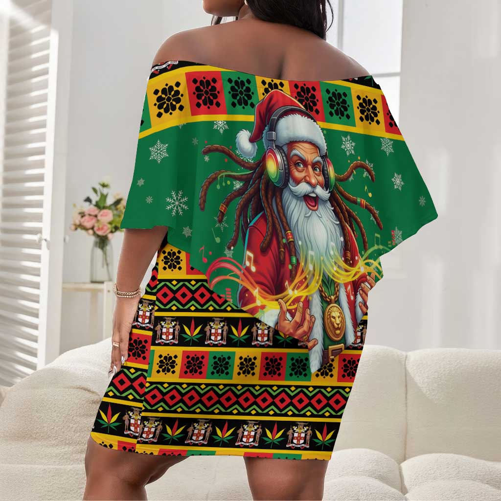 Afro-Jamaicans Christmas Off Shoulder Short Dress Reggae Santa with Dreadlocks Design - African Pride