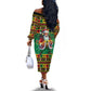 Afro-Jamaicans Christmas Off The Shoulder Long Sleeve Dress Reggae Santa with Dreadlocks Design - African Pride