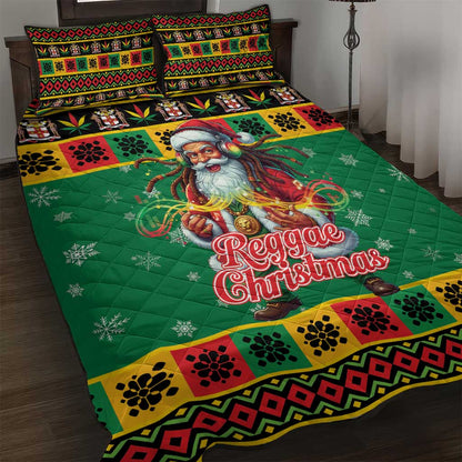 Afro-Jamaicans Christmas Quilt Bed Set Reggae Santa with Dreadlocks Design - African Pride