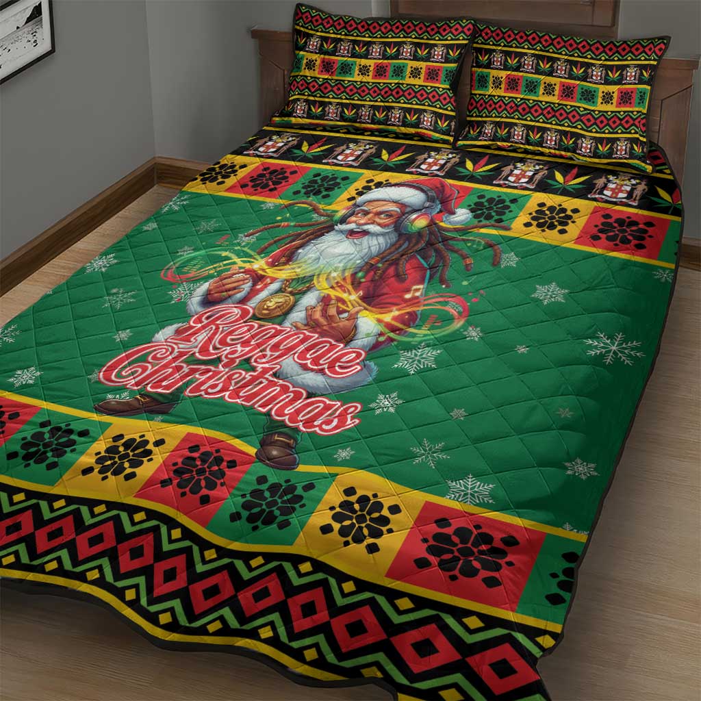Afro-Jamaicans Christmas Quilt Bed Set Reggae Santa with Dreadlocks Design - African Pride