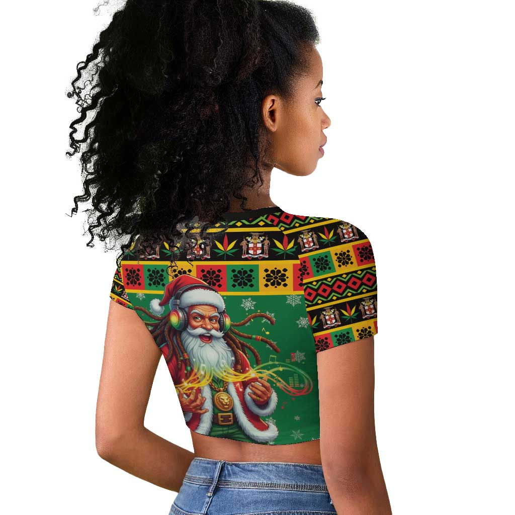 Afro-Jamaicans Christmas Raglan Cropped T shirt Reggae Santa with Dreadlocks Design - African Pride